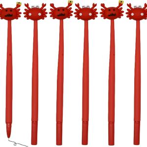 Maydahui 6 PCS Cartoon Crab Rollerball Gel Pens Sea Animal Pen Novelty Pens Cute Expression Black Ink Soft Silicone for School Party Office