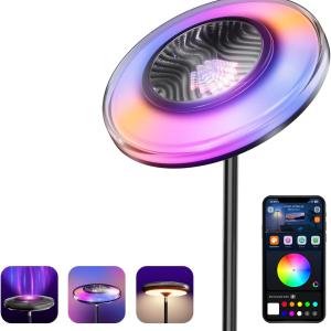 Smart Floor Lamp for Living Room, RGB+WW Ripple Projector, LED Corner Floor Light, Dimmable Tall Standing Lamp with App Control, Color Changing Mood Light & Eye-Care Reing Lamp for Bedroom