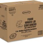 DART CONTAINER Dart Carryout Food Container, Foam, 1-Comp, 5 1/2 x 5 3/8 x 2 7/8, White (Case of 500), 1 Compartment