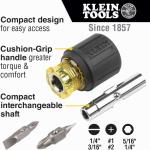 Klein Tools 32561 Multi-Bit Screwdriver/Nut Driver, 6-in-1 Stubby Screwdriver with 2 Phillips, 2 Slotted, 2 Nut Drivers