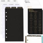 Black White Clear A6 Binder Dividers With Tabs - Plastic PVC Vertical Tabs for Planner Inserts, Refill Paper, Separator Pages - Index Dividers for Loose-Leaf Notebook, School Supplies