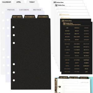 Black White Clear A6 Binder Dividers With Tabs - Plastic PVC Vertical Tabs for Planner Inserts, Refill Paper, Separator Pages - Index Dividers for Loose-Leaf Notebook, School Supplies