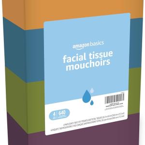 Basics Facial Tissue, 2-Ply, 160 Tissues per Box, 4 Boxes (640 total) (Previously Solimo)