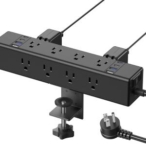 CCCEI Desk Outlet Station 20W USB C Port. 12 Outlet Desktop Clamp Power Strip Surge Protector 4800J with Switch. Nightstand Office Standing Desk Accessories, Fit Thicker Table Edge or Screw Mount, 6FT