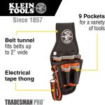 Klein Tools 5240 Tool Pouch, Tresman Pro Maintenance Tool Pouch with 9 Pockets, Tape Thong, 2-Inch Tunnel Loop, Great Electrician Holster