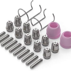 YESWELDER 24PCS AG-60 Plasma Cutter Torch Consumables Kit(Standard)/ 20 x .040'' Nozzles 20 x Electrodes 10 x Cups 4 x Brackets For SG-55 AG-60 WSD-60