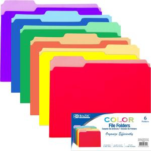 BAZIC 1/3 Cut Letter Size Color File Folder (6/Pack)
