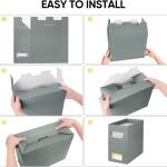 BALEINE File Organizer Box, Cardboard File Folder Organizer with Handle for Letter Size, Portable Collapsible Hanging Filing Box for Home Office Document Storage (2 Pack, Grey)