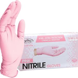 ForPro Professional Collection Disposable Nitrile Gloves, Chemical Resistant, Powder-Free, Latex-Free, Non-Sterile, Food Safe, 4 Mil, Pink, Large, 100-Count