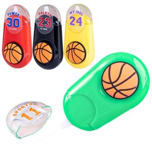 Basketball-Shaped White Correction Tape, 39.37ft Each, 4-Count Pack, Easy to use, Dry Instantly, Clean and Tear-Resistant Tape Office or School Supplies, Red, Yellow, Green, Black