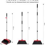 NACENA Broom and Dustpan Set, 52-in Long justable Handle Broom Dustpan Combo with Dustpan Teeth to Automatically Clean Hair Suitable for Home Kitchen Office Hall Floor（Black&Red）