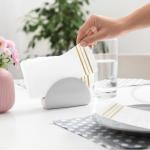 100 Pcs White and Gold napkins, Dinner Paper Napkins Disposable Hand Towels for Bathroom, Soft, Absorbent, Gold Party Wedding Napkins for Kitchen, Parties, Dinners or Events (Yellow, 100)