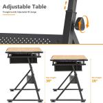 justable Height Drafting Table with Wood Top, Art Craft Desk with Slide-Out Drawers, Storage, for Drawing, Writing, Painting, and Creative Tasks, Ideal for Home Office, Natural