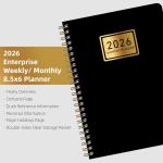 2026 Planner Weekly and Monthly Planner Calendar,Jan 2026-Dec 2026.Wirebound,Laminated Tabs,Storage Pocket,for Teachers,Students,Women & Men,A5 size,Black