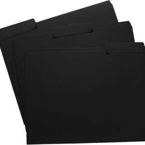 Black File Folders, 1/3-Cut Tabs, Letter Size, 12-Pack – Durable Office Filing Folders for Documents, Papers, and Organization