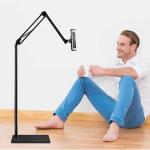 Tablet Floor Stand with 5LB Metal Base, Overhe Bed Phone Stand Angle Height justable Holder, Universal Floor Stand Compatible with iPhone iP Pro Air Mini, Samsung Tab, Kindle, E-Reers…