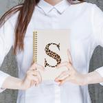 laveliabel Beige Cheetah Print Spiral Notebook, Leopard Print Initial S Journaling Notebooks, Trendy Preppy Girly Aesthetic College Ruled Spiral Notebook for School Office Supplies, 5.5x8.3 Inches