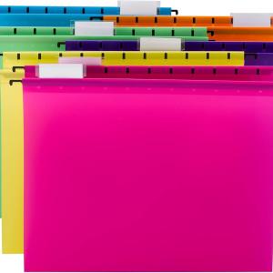 Sme Poly Plastic Hanging File Folders for Documents with Tabs, Letter Size, 0.5 Inch Expansion, File Cabinet Organizer for Filing Cabinets, Assorted Bright Colors, 12 Pack, Office Supplies (64030)