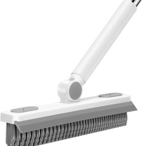 SetSail Grout Cleaner Brush with Long Handle, V-Shaped Floor Scrub Brush Swivel Grout Brush Stiff Bristle Floor Grout Scrubber for Bathroom, Tile Line, Crevice, Kitchen, Wall, Deck, Garage, White Grey