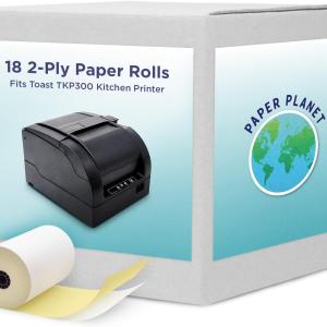 2-Ply White/Yellow Carbonless Paper for Toast Kitchen Printer by Paper Planet | 18 Rolls | TKP300 SNBC BTP-M300
