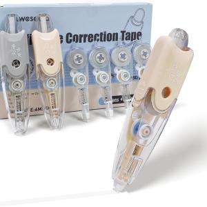 Refillable Retractable Correction Tape, 2PCS Extra Refills, Easy to Use Mini Aesthetic Pen Shaped Applicator for School Office Supplies (With 4 fillers)