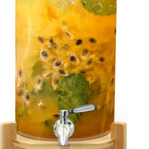 Glass Drink Dispenser with Stand,2.1 Gallons Wood Stand Cold Beverage Dispensers-Large Drink Dispensers For Parties,Bars,Restaurants