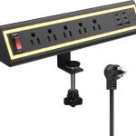 Desk Clamp Power Strip with Nightlight, 40W Fast Charging, 6FT Extension Cord, 4x20W USB-C & 2 USB Ports, 5 AC Outlets, Fits 1.69-Inch Table Edges
