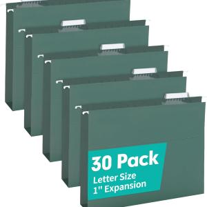 HERKKA Extra Capacity Hanging File Folders, 30 Pack Reinforced Hang Folders with Heavy Duty 1 Inch Expansion, Designed for Bulky Files, Medical Charts, Letter Size, Green