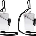 2Pcs Clear Waterproof ID Card Bge Holder Case Waterproof Sports Case Vertical Bge Holders with Lanyard and Keychain, Labels, Office School Supplies Identification Bges and Supplies（Transparent）