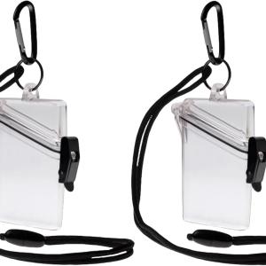 2Pcs Clear Waterproof ID Card Bge Holder Case Waterproof Sports Case Vertical Bge Holders with Lanyard and Keychain, Labels, Office School Supplies Identification Bges and Supplies（Transparent）