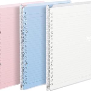 Kokuyo Campus Smart Ring Binders 3 Pack, B5 Light Colors Binder Notebooks, Up to 25 Sheets 26 Holes Slim Binder Folder with 10 Campus Sarasara Loose-leaf Paper Each for Study and Journal, Japan Import