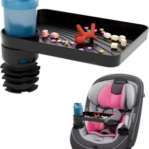 SEVEN SPARTA Car Seat Tray for Kids Toddler Travel with Soft Rubber Base, Rotatable and Removable Cup Holder Snack Tray for Food Color and Play for Family Ro Trip Essentials (1, Standard Base)