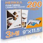 HERKKA 200 Pack Laminating Sheets, Holds 8.5 x 11 Inch Sheets, 3 Mil Clear Thermal Laminating Pouches 9 x 11.5 Inch Lamination Sheet Paper for Laminator, Round Corner Letter Size