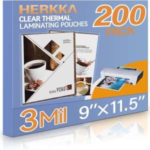 HERKKA 200 Pack Laminating Sheets, Holds 8.5 x 11 Inch Sheets, 3 Mil Clear Thermal Laminating Pouches 9 x 11.5 Inch Lamination Sheet Paper for Laminator, Round Corner Letter Size