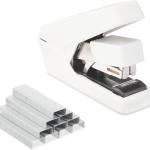 Basics Office Heavy Duty Stapler, Flat Clinch Effortless, 40 Sheet Capacity, 1000 Staples, No Jam, for Classroom, Office or Desk Use, White, 4.76 x 1.42 x 3.39 inches (LxWxH)