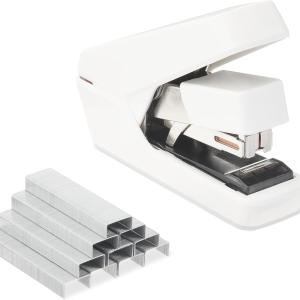 Basics Office Heavy Duty Stapler, Flat Clinch Effortless, 40 Sheet Capacity, 1000 Staples, No Jam, for Classroom, Office or Desk Use, White, 4.76 x 1.42 x 3.39 inches (LxWxH)