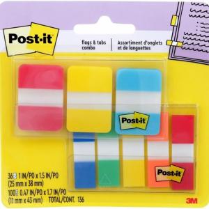 Post-it 7100194200 Flags and Tabs Value Combo, Assorted, Pack of 136