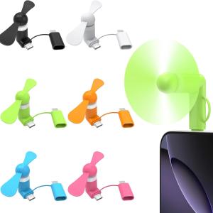 2-in-1 Cell Phone Fan 6-Pack, Compatible with iPhone, iP, Android Smartphone, Tablet Fit for Type-C/Lightning Port Fan Colorful and Portable Cell Phone Summer Accessories