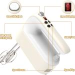 9-Speed Digital Hand Mixer Electric, 400W Powerful DC Motor, Baking Handheld with Snap-On Storage Case, 5 Stainless Steel Accessories, Flat Beaters, Dough Hooks, Whisk(Cream White)