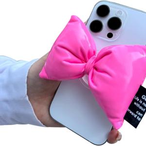 Pink 360-degree Rotating Mobile Phone Handle Stand, Retractable Folding, for Smartphone Tablet Accessories, Bow airbag Mobile Phone Handle Stand