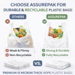 ASSUREPAK White Unprinted HDPE T-Shirt Bags - 1000 Units - 1/6 BBL 11.5"X6"X21" -13 microns - White - Perfect for Groceries, Shopping, Boutique Bags and Retail Stores