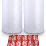 Bubble Cushioning Wrap Rolls, 3/16" x 12" x 72' ft Total [2 Rolls of 36 Feet] Perforated Every 12", 20 Fragile Stickers for Packaging, Shipping, Mailing