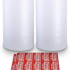 Bubble Cushioning Wrap Rolls, 3/16" x 12" x 72' ft Total [2 Rolls of 36 Feet] Perforated Every 12", 20 Fragile Stickers for Packaging, Shipping, Mailing
