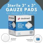 Dealmed 3’’ x 3’’ Sterile Gauze Ps (100 Count) Disposable and Individually Wrapped Medical Gauze Ps, Wound Care Product for First Aid Kit and Medical Facilities (Pack of 1)