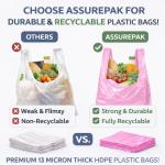 ASSUREPAK Pink HDPE T-Shirt Plastic Bags for Retail, Groceries, Merchandise, Convenience Store, Supermarket, Restaurant - 1/6 BBL, 11.5"X6"X21" - Pack of 500 Bags, 13 Microns - Unprinted (Pink)