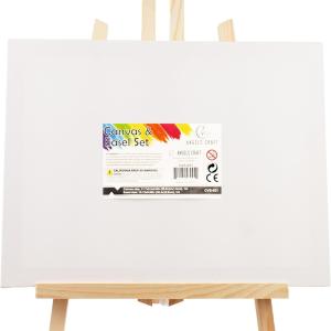 Premium Canvas & Easel Art Set - Wooden Easel with 11.7" x 9.5" Pre-Stretched Canvases for Acrylic, Oil, and Watercolor Painting - Perfect for Artists of All Levels