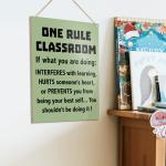 UDNADKEX Classroom Wall Sign Hanging Decor, One Rule Classroom, High Middle School Classroom Positive Wooden Decor Teacher Sign Back to School Decoration