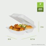KARAT EARTH Clamshell Take Out Food Containers [8"x8", 200 ct ] 3 Compartments | Compostable To Go Containers, Natural Biodegrable Bagasse | White