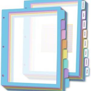 16Pcs/2 Set 8 Tab Dividers, Clear Plastic Binder Dividers with Tabs, for 3 Ring Binder, Letter Size, Multicolor