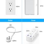 Flat Extension Cord with Outlet Cover, Flat Plug Power Strip with 6 Outlets and 3 USB Ports, 2000 Joules Surge Protector, 5 FT Cord Hidden Outlet Extender for Tight Spaces, White
